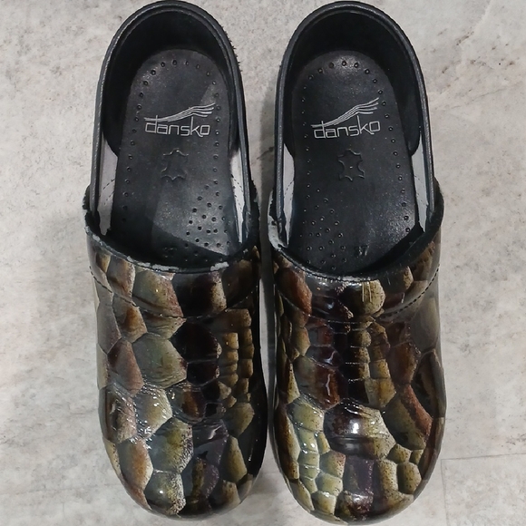 Dansko Shoes - Dansko Green Snakeskin Print Clogs